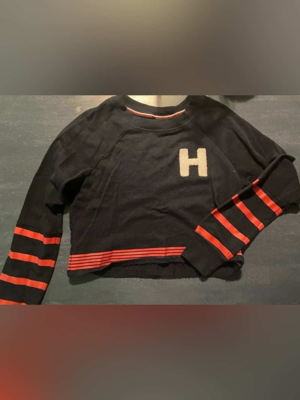 Tommy Hilfiger Navy Crewneck Sweatshirt with Cream 'H' and Red Stripes